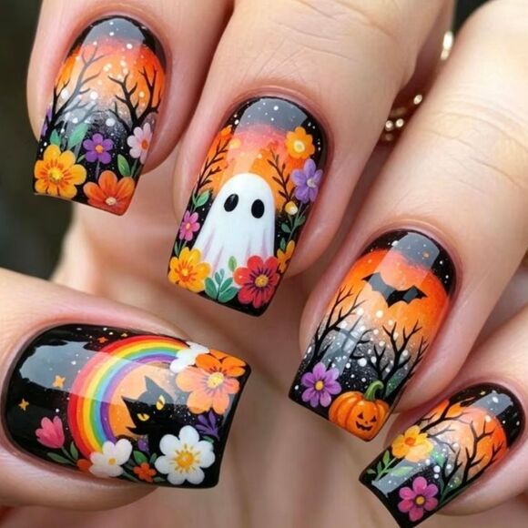 No Brand Other - Halloween Press On Nails Ghost Black Cat Pumpkin Floral False Nails Fake Nails